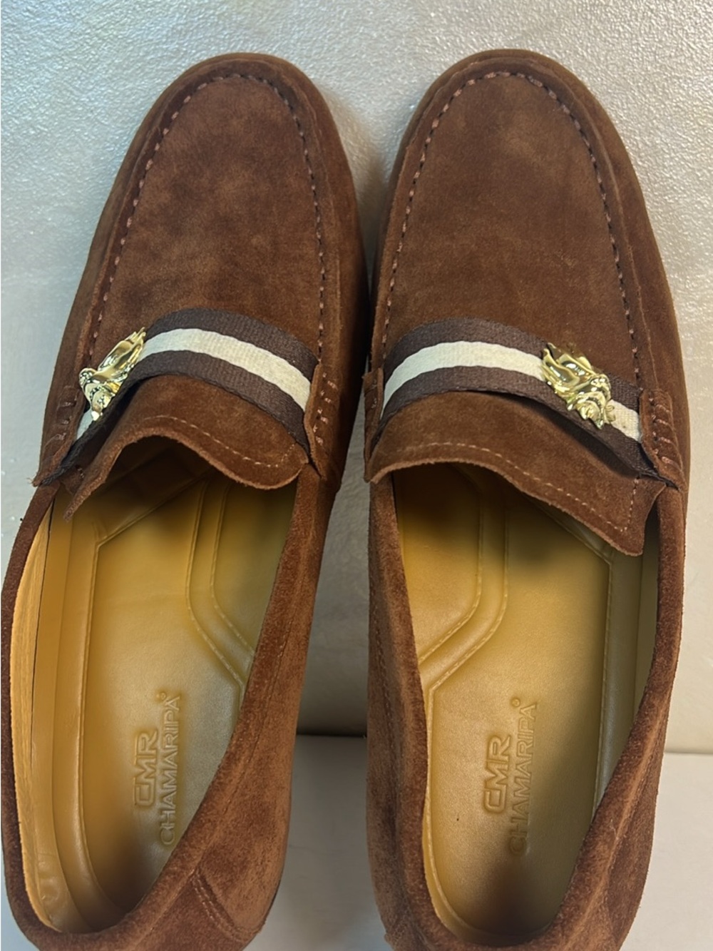 CMR Chamarripa Brown Suede Men's Slip-On Loafers with Stripe Accent